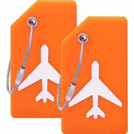 2-Piece Orange Silicone Luggage Tags with ID Card