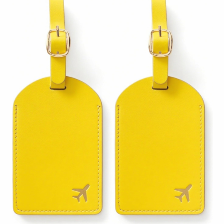 2-Piece Lemon Yellow PU Leather Luggage Tags with Privacy Protection
