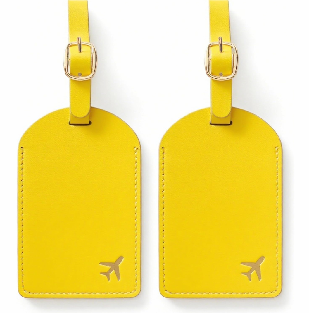 2-Piece Lemon Yellow PU Leather Luggage Tags with Privacy Protection