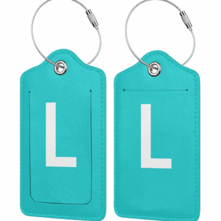 2-Piece Initial Letter Leather Luggage Tags with Privacy Cover