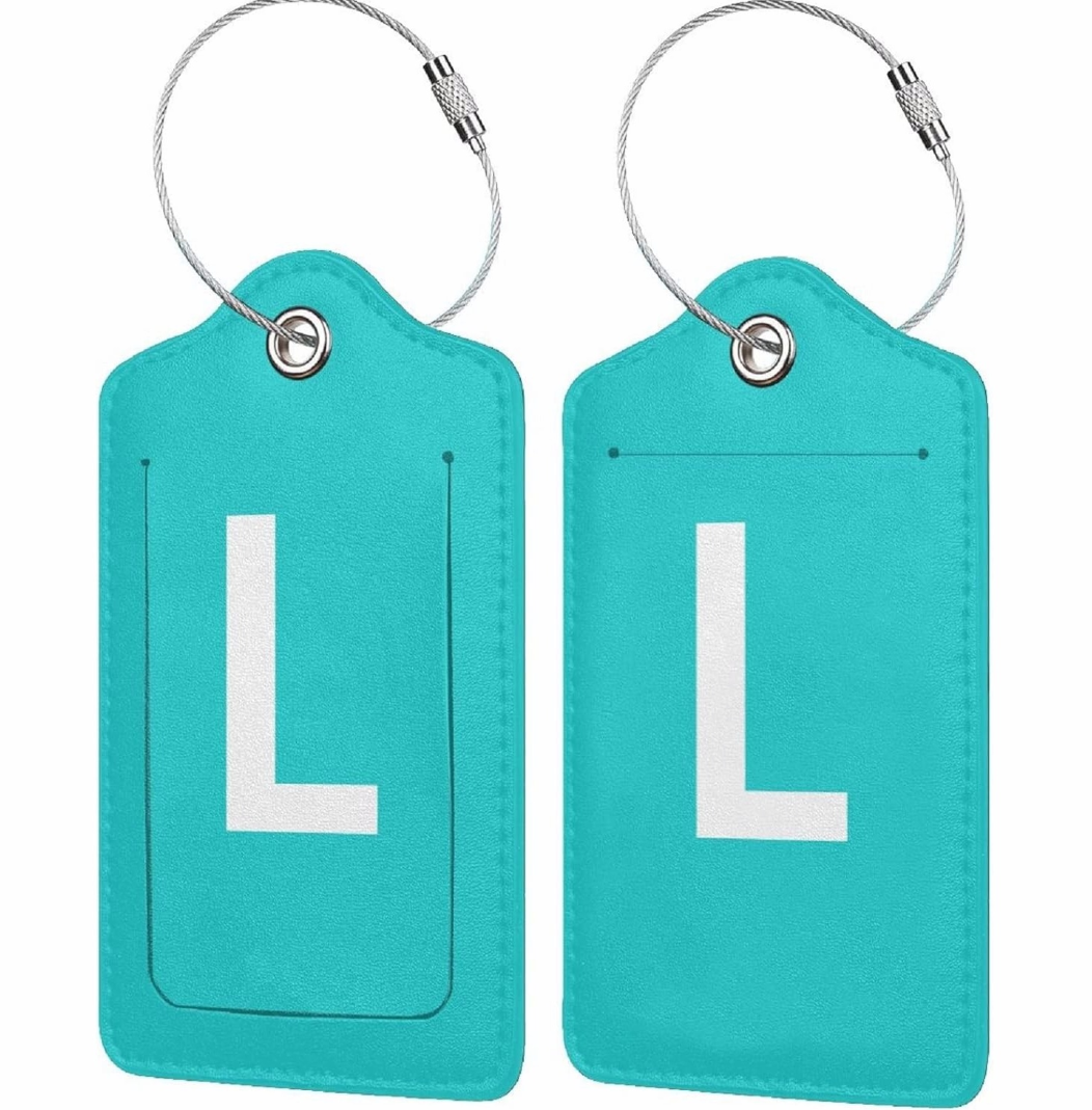 2-Piece Initial Letter Leather Luggage Tags with Privacy Cover