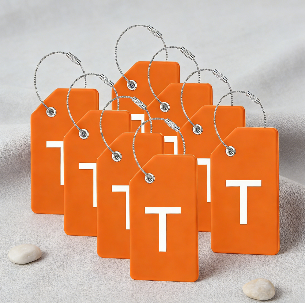 8-Piece Orange Silicone Luggage Tags with Initial Letter and Steel Loop - Image 2