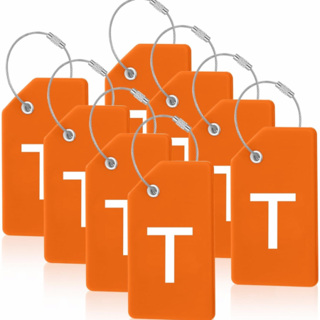 8-Piece Orange Silicone Luggage Tags with Initial Letter and Steel Loop