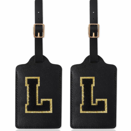 2-Piece Black Personalized Initial Luggage Tags with Chenille Letter