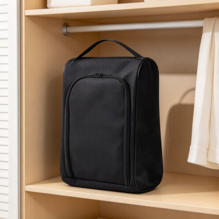 Black Portable Golf Shoe Bag with Mesh Holes and Zipper