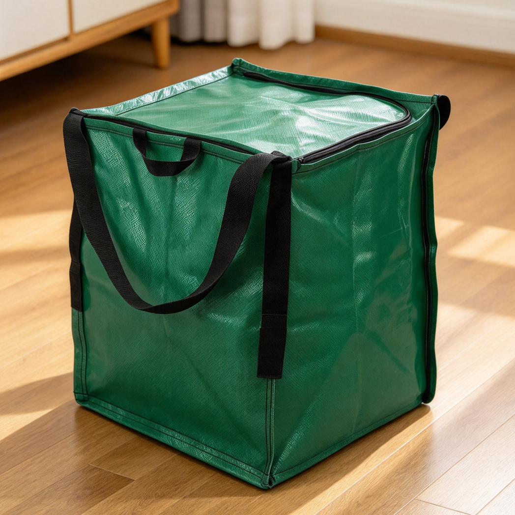Green Heavy Duty Zipper Top Storage Tote Bag - Image 2