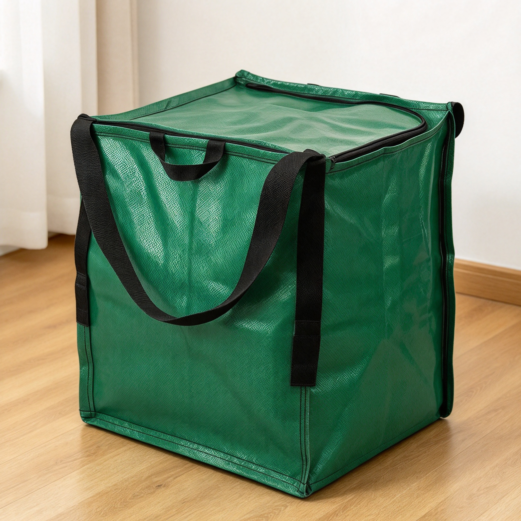 Green Heavy Duty Zipper Top Storage Tote Bag