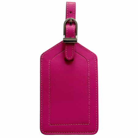 Bright Pink Genuine Top Grain Leather Luggage Tag