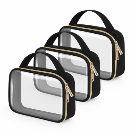 3-Piece Black Clear Toiletry Bag Set with Handles