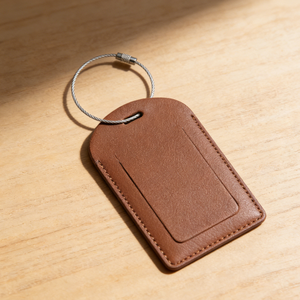 4-Piece Brown PU Leather Luggage Tags with Privacy Cover - Image 2