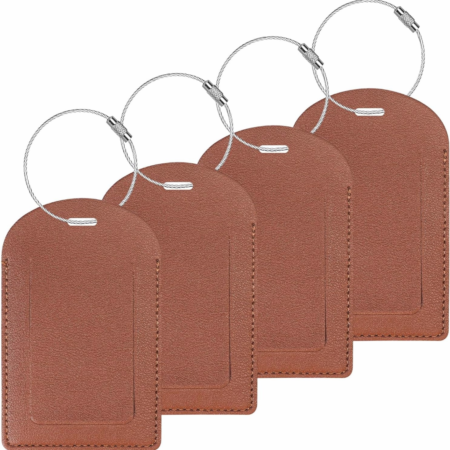 4-Piece Brown PU Leather Luggage Tags with Privacy Cover