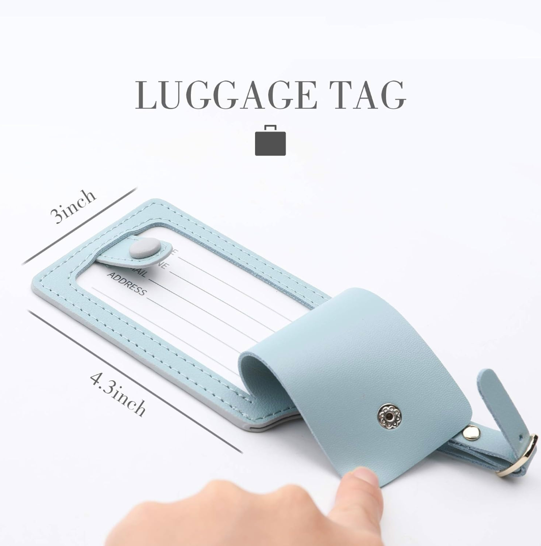 2-Piece Blue Leather Luggage Tags with Full Privacy Cover - Image 2