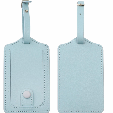 2-Piece Blue Leather Luggage Tags with Full Privacy Cover