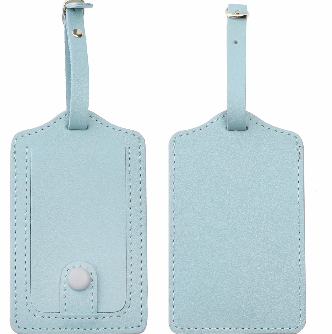 2-Piece Blue Leather Luggage Tags with Full Privacy Cover
