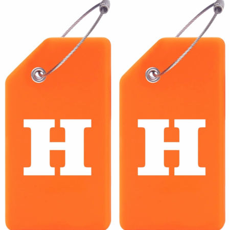 2-Piece Orange Silicone Luggage Tags with Initial H and Steel Loop