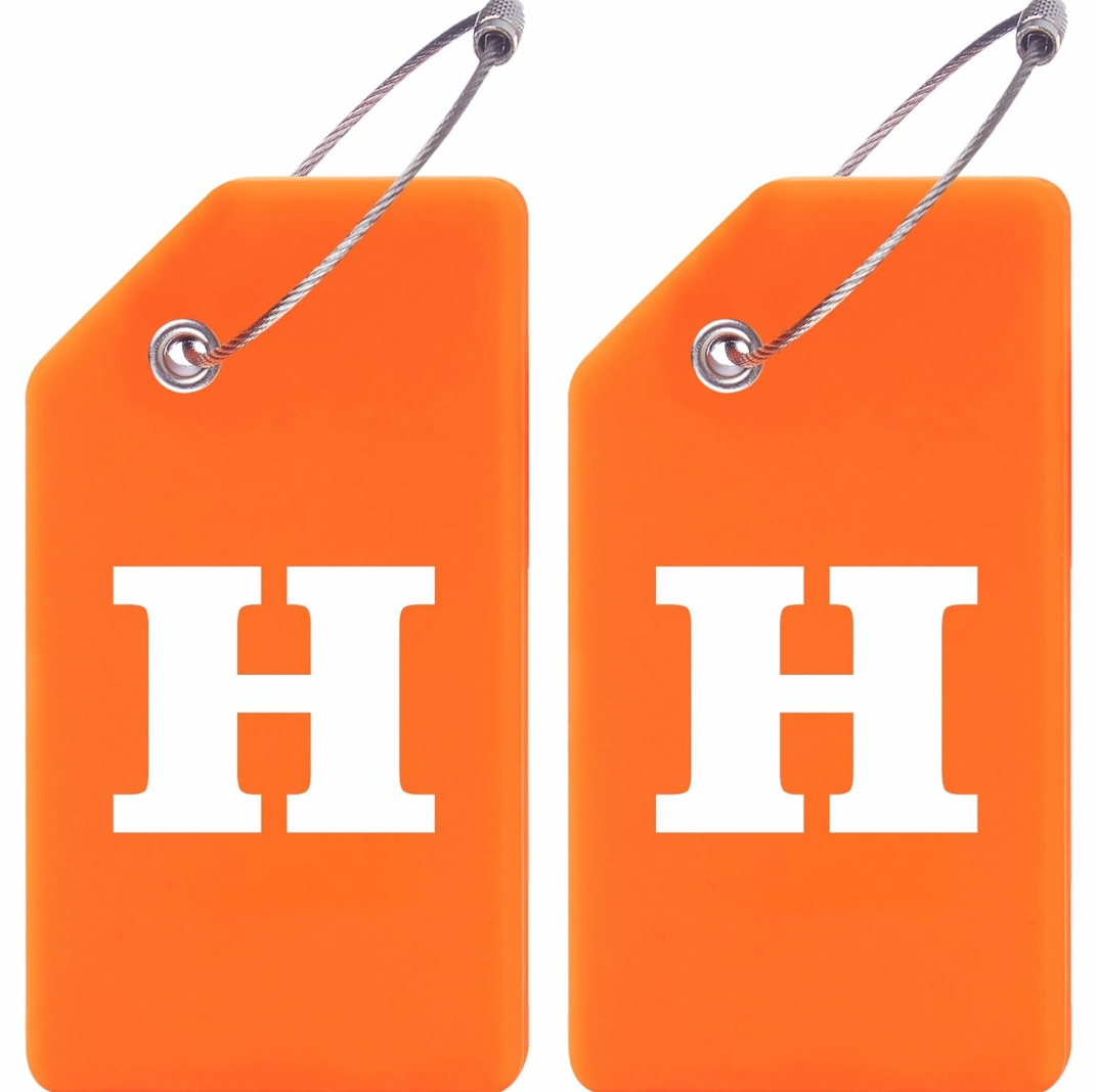 2-Piece Orange Silicone Luggage Tags with Initial H and Steel Loop
